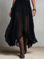Vestido Maxi Negro Boho Western con Falda Semitransparente