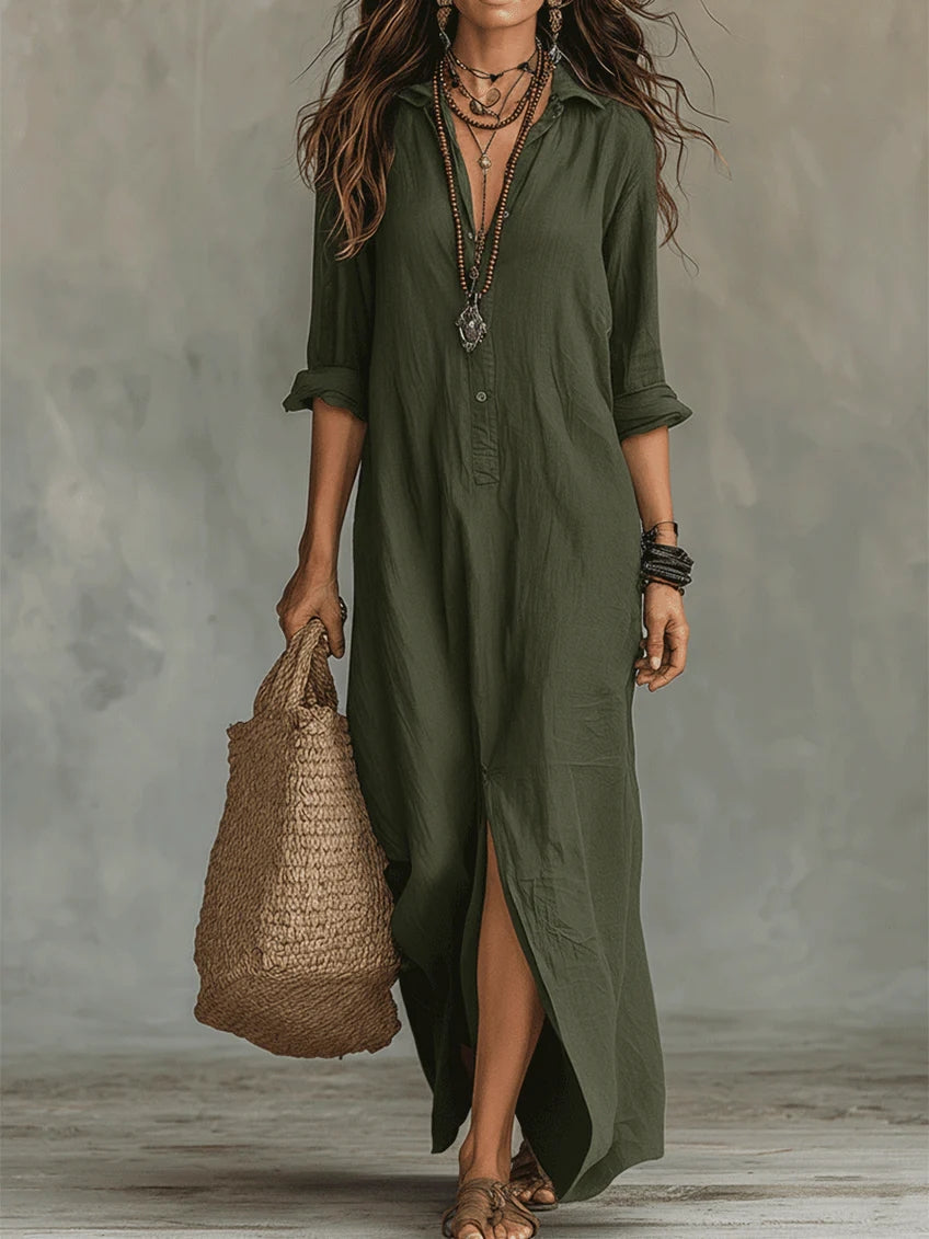 Alicia · Vestido Maxi Negro con Botones