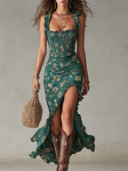 Bianca · Vestido Maxi Boho con Abertura y Mangas Volantes