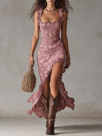 Bianca · Vestido Maxi Boho con Abertura y Mangas Volantes