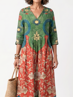 Ainhoa · Vestido Midi Estampado con Escote en Pico y Bolsillos