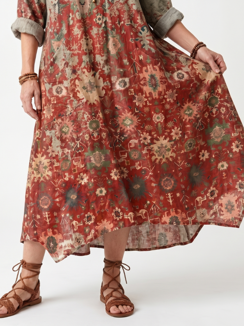 Azahara · Vestido Midi Estampado Holgado con Bolsillos