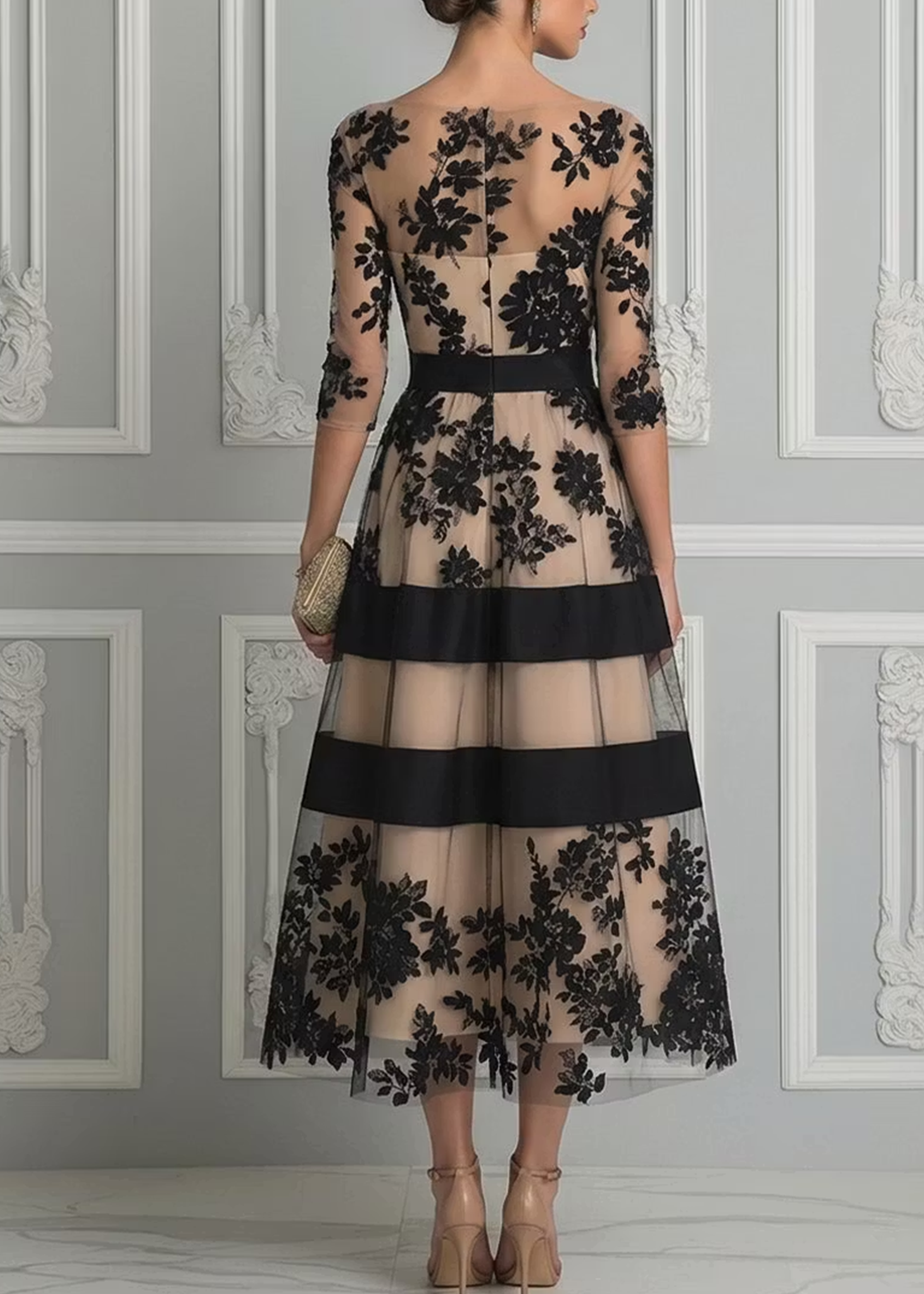 Consuelo · Vestido Midi de Encaje Floral con Transparencias
