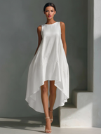 Blanca · Vestido Midi de Lino con Bajo Asimétrico