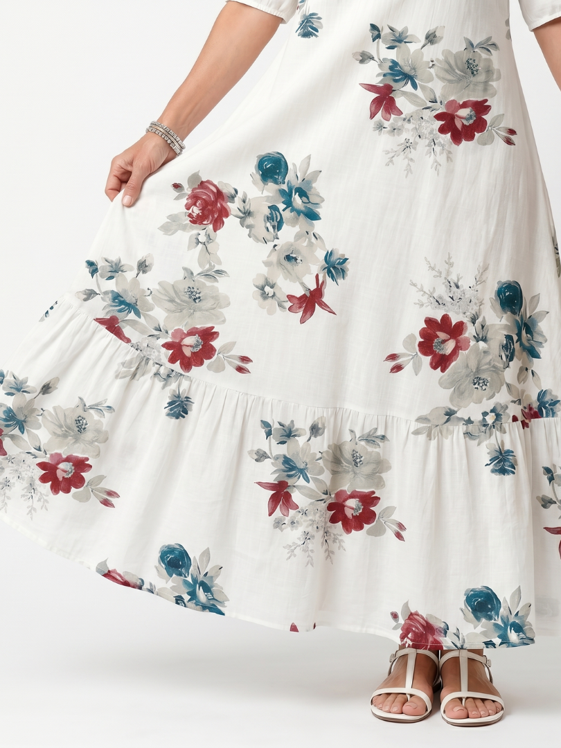 Malena · Vestido Midi Estampado Floral con Borlas