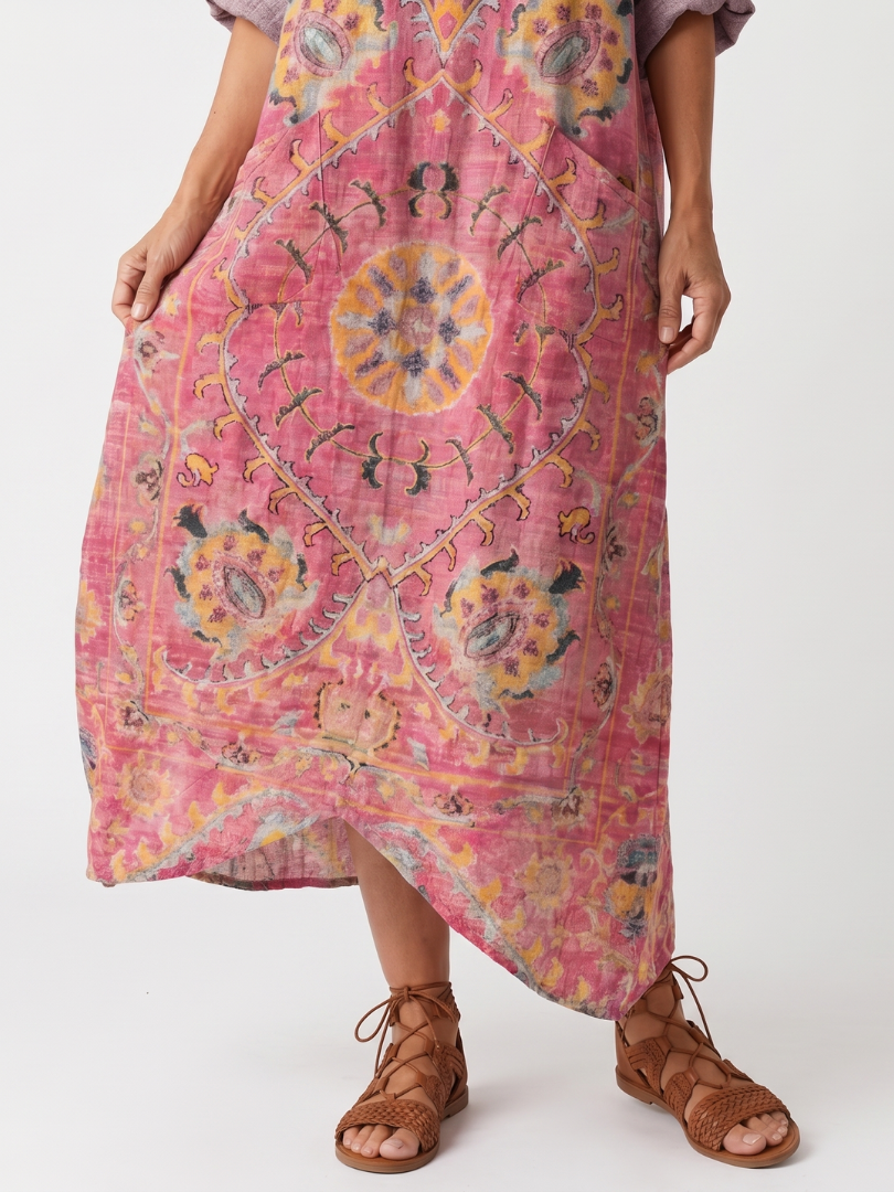 Raquel · Vestido Midi Estampado Abstracto Holgado con Bolsillos