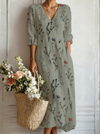 Lucette | Vestido Largo Floral Verde Salvia