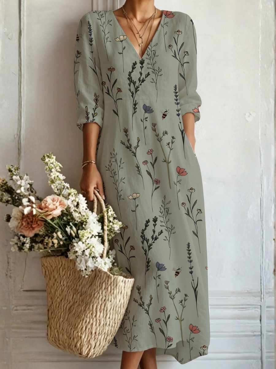 Lucette | Vestido Largo Floral Verde Salvia