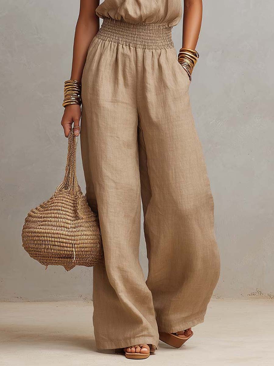 Marta · Mono Halter de Lino con Cintura Fruncida