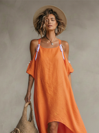 Sol · Vestido Lino Hombros Descubiertos Bajo Asimétrico
