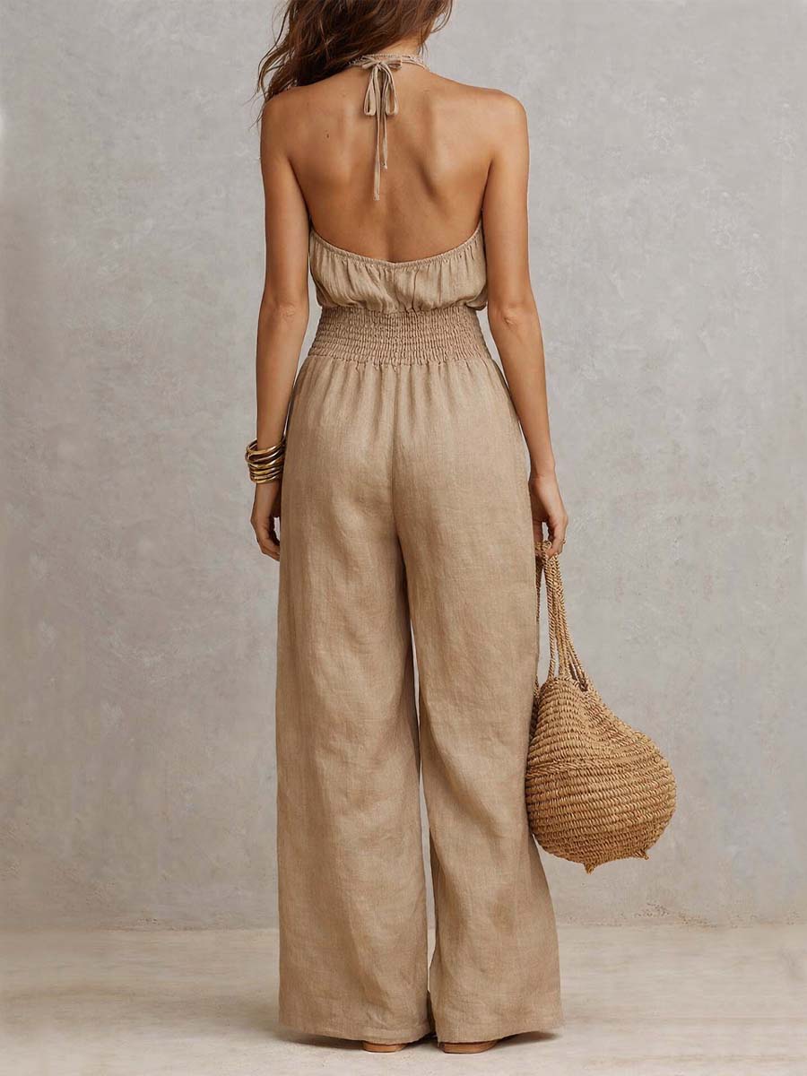 Marta · Mono Halter de Lino con Cintura Fruncida