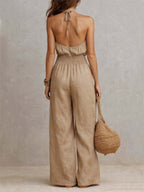 Marta · Mono Halter de Lino con Cintura Fruncida