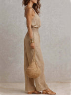 Marta · Mono Halter de Lino con Cintura Fruncida