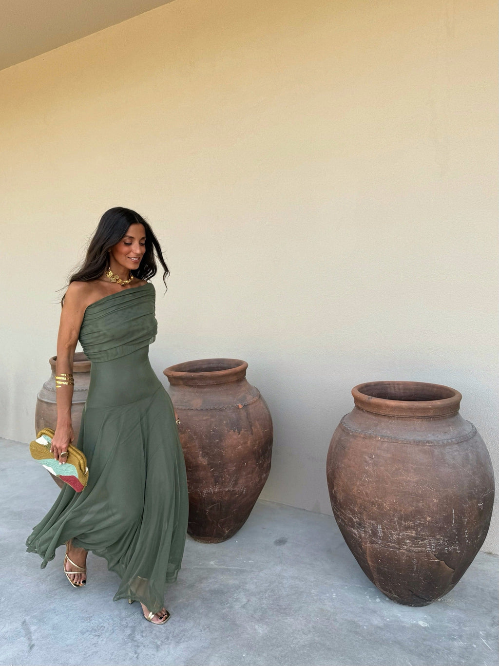 Toledo · Vestido Maxi Envolvente Verde Estampado
