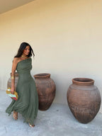 Toledo · Vestido Maxi Envolvente Verde Estampado