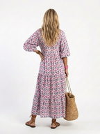 Miriam · Vestido Midi Estampado Geométrico Manga Larga con Volantes