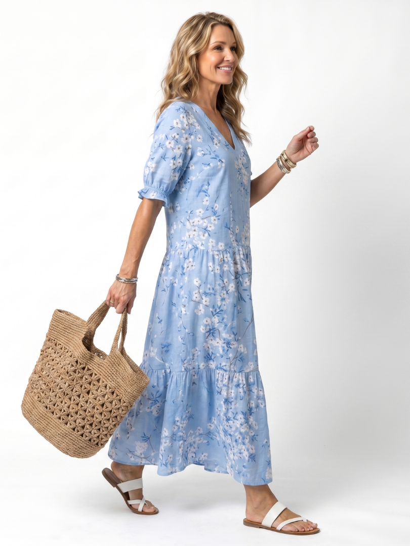 Alejandra · Vestido Midi Estampado Floral con Lazo de Borlas