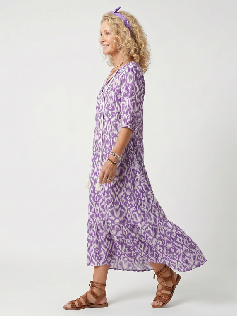 Penélope · Vestido Midi Estampado con Borlas en el Escote