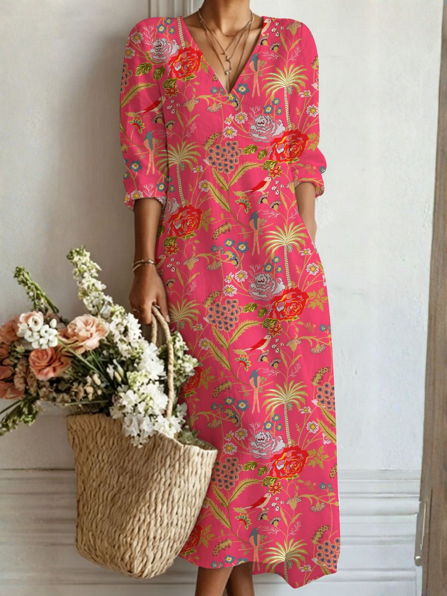 Annick | Vestido Largo Floral Fucsia Tropical