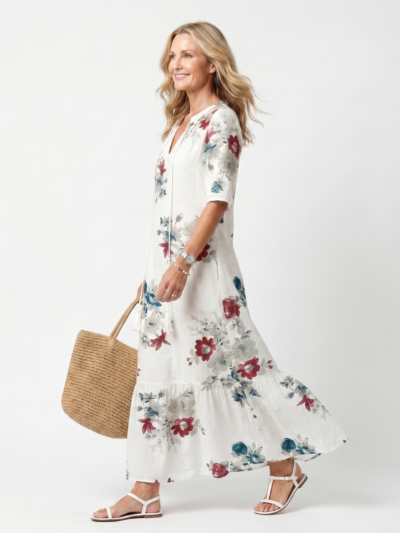 Malena · Vestido Midi Estampado Floral con Borlas