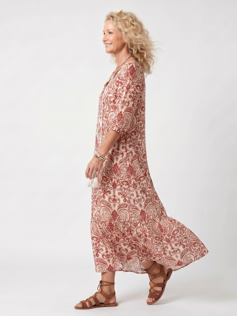 Noelia · Vestido Midi Estampado con Lazo de Borlas