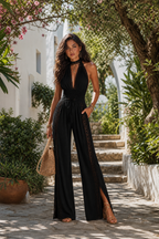 Alba · Mono Halter de Encaje con Cintura Fruncida