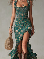 Bianca · Vestido Maxi Boho con Abertura y Mangas Volantes
