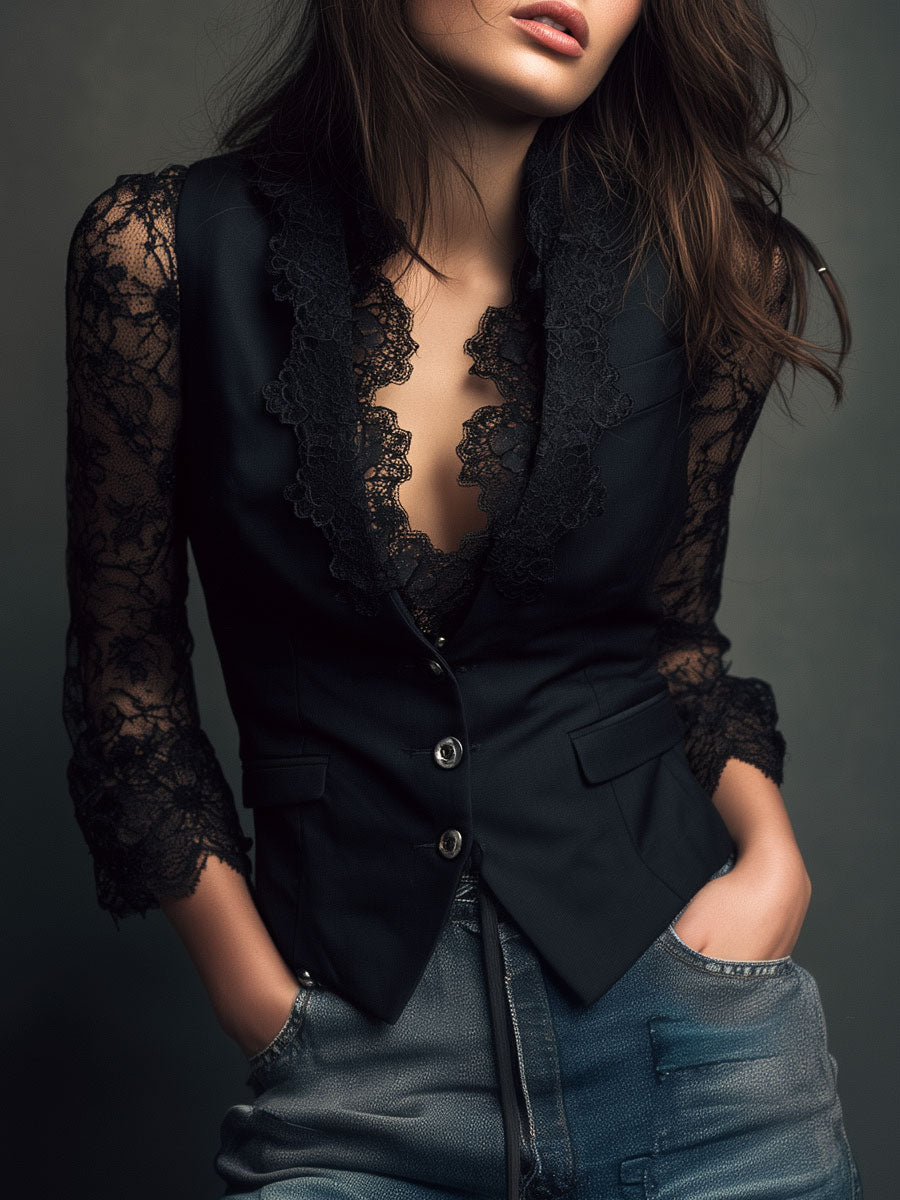 Claudia · Blazer Negro con Encaje