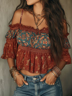 Aitana · Blusa Boho de Hombros Descubiertos