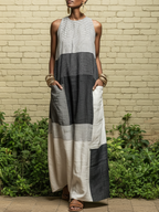 Nora · Vestido Maxi de Lino con Rayas Color Block