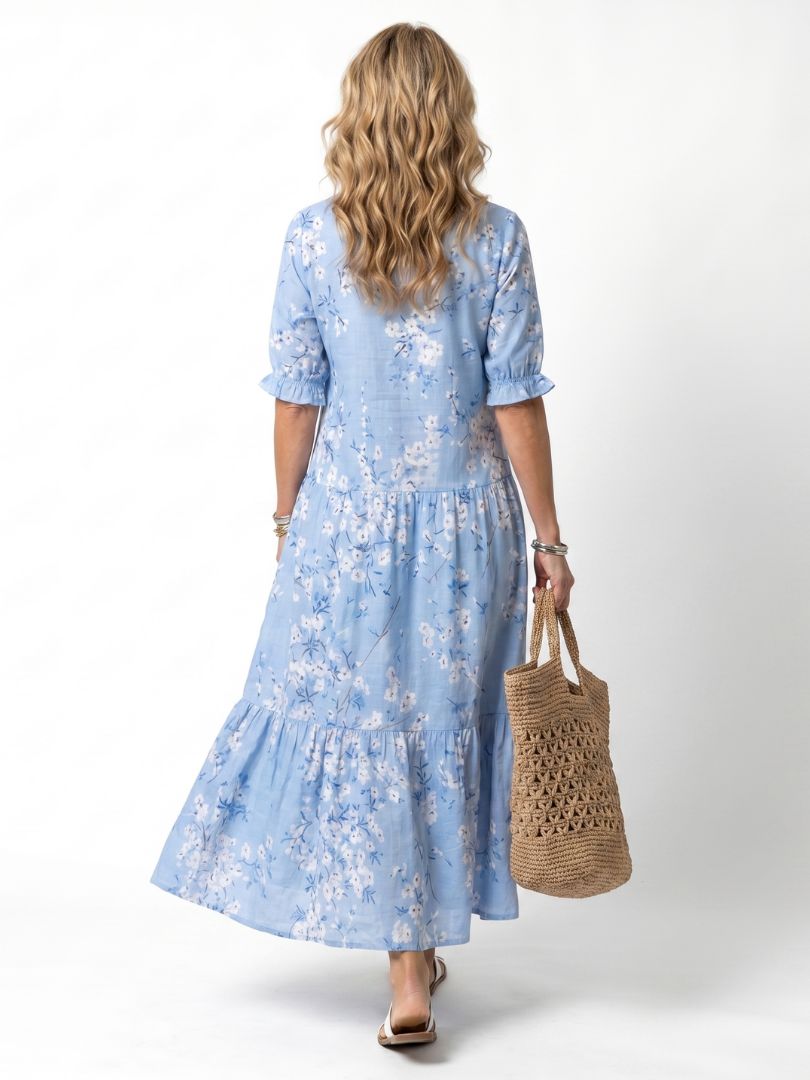 Alejandra · Vestido Midi Estampado Floral con Lazo de Borlas