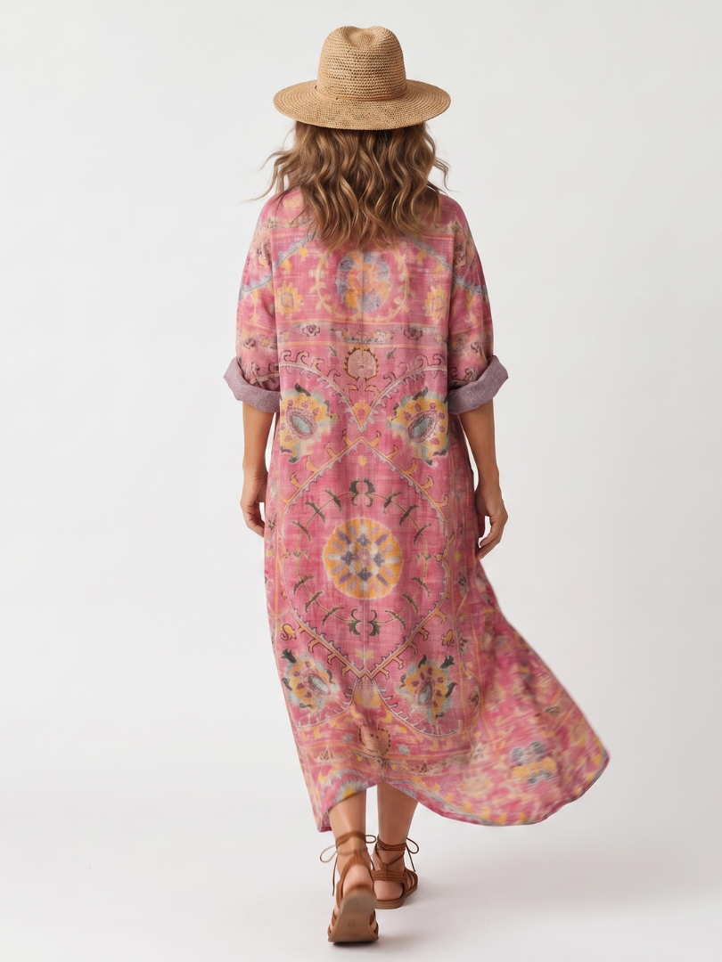 Raquel · Vestido Midi Estampado Abstracto Holgado con Bolsillos