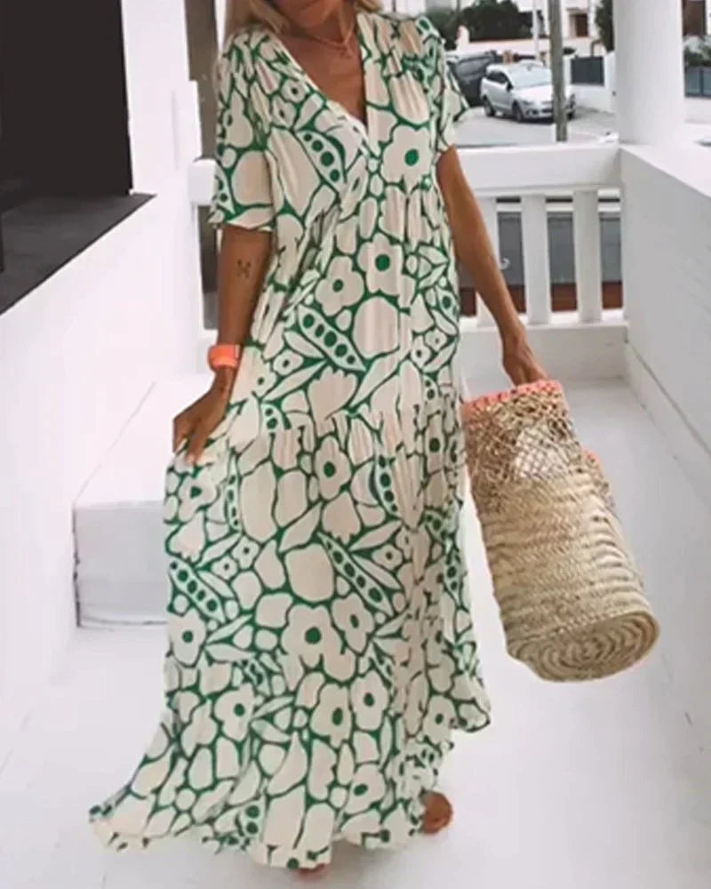 Christine · Vestido Largo de Verano Estampado Gráfico