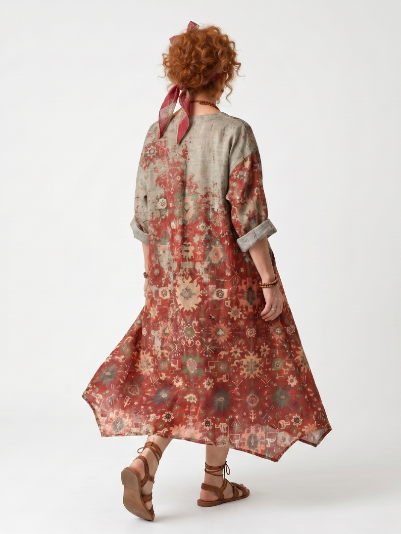 Azahara · Vestido Midi Estampado Holgado con Bolsillos