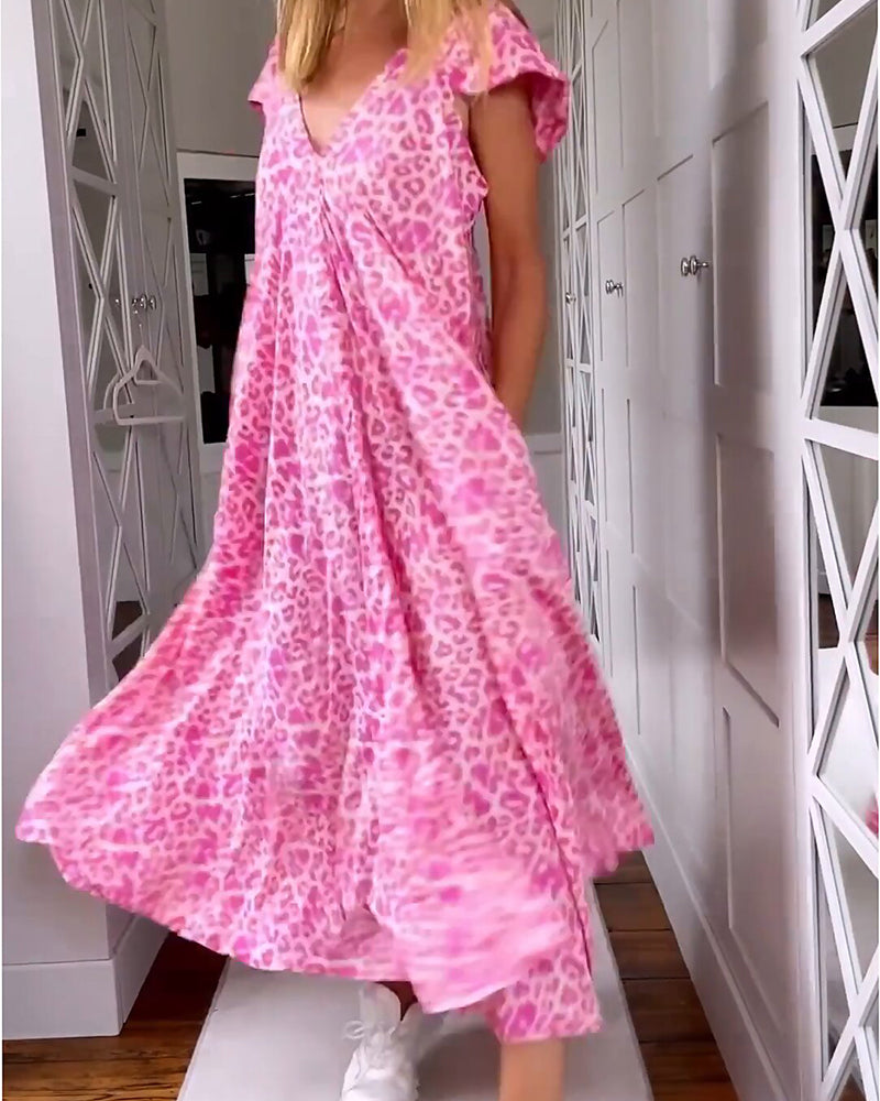 Claudia · Vestido Maxi Estampado Escote V con Bolsillos