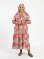 Soraya · Vestido Midi Estampado Paisley con Escote en V y Manga Corta