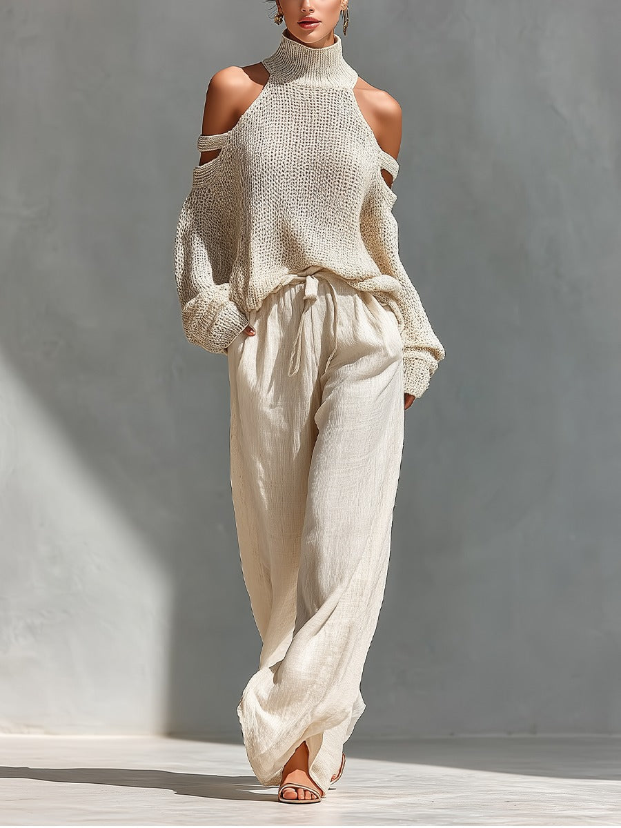 Alessia · Conjunto de dos piezas con escote Bardot en beige
