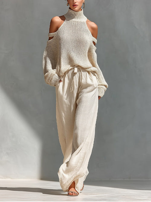 Alessia · Conjunto de dos piezas con escote Bardot en beige