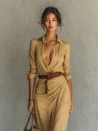 Amara · Vestido Maxi Cruzado Manga Larga con Cinturón