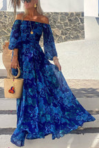 Luna | Vestido Maxi Floral con Mangas Descubiertas
