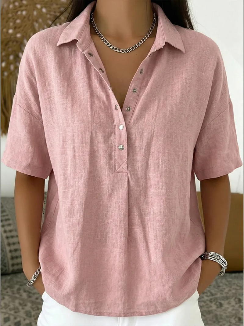 Carlota blusa elegante con botones rosa