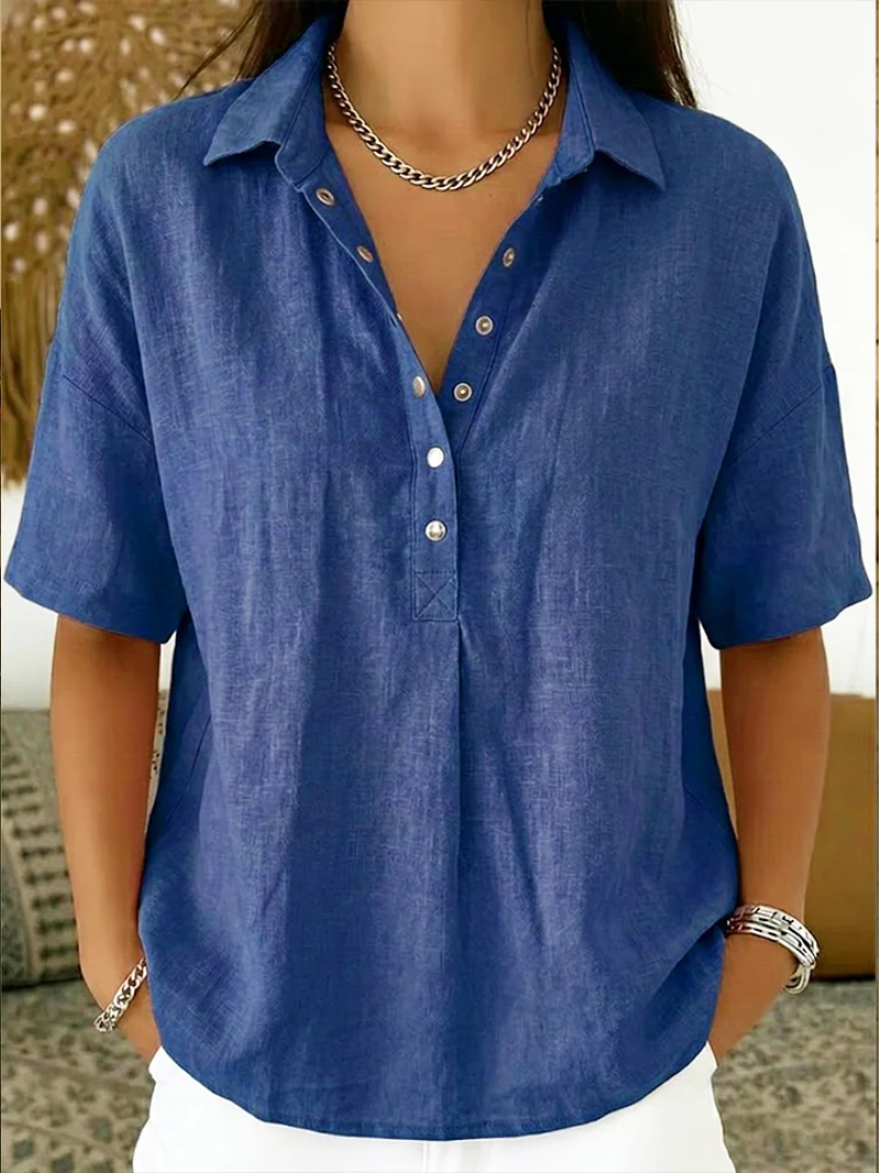 Carlota blusa elegante con botones azul