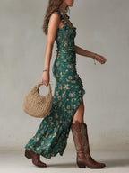 Bianca · Vestido Maxi Boho con Abertura y Mangas Volantes