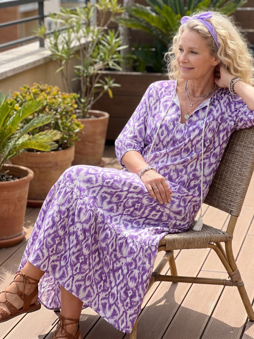 Penélope · Vestido Midi Estampado con Borlas en el Escote