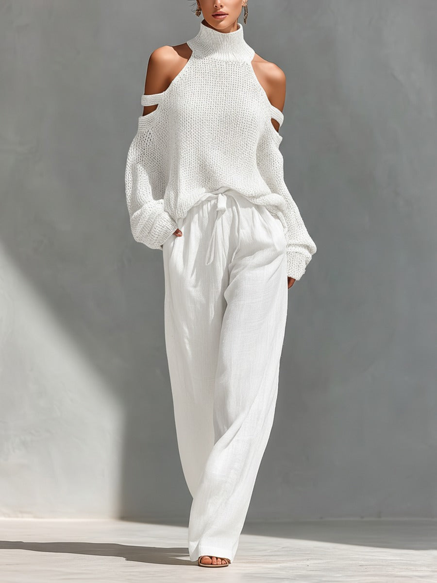 Alessia · Conjunto de dos piezas con escote Bardot en blanco