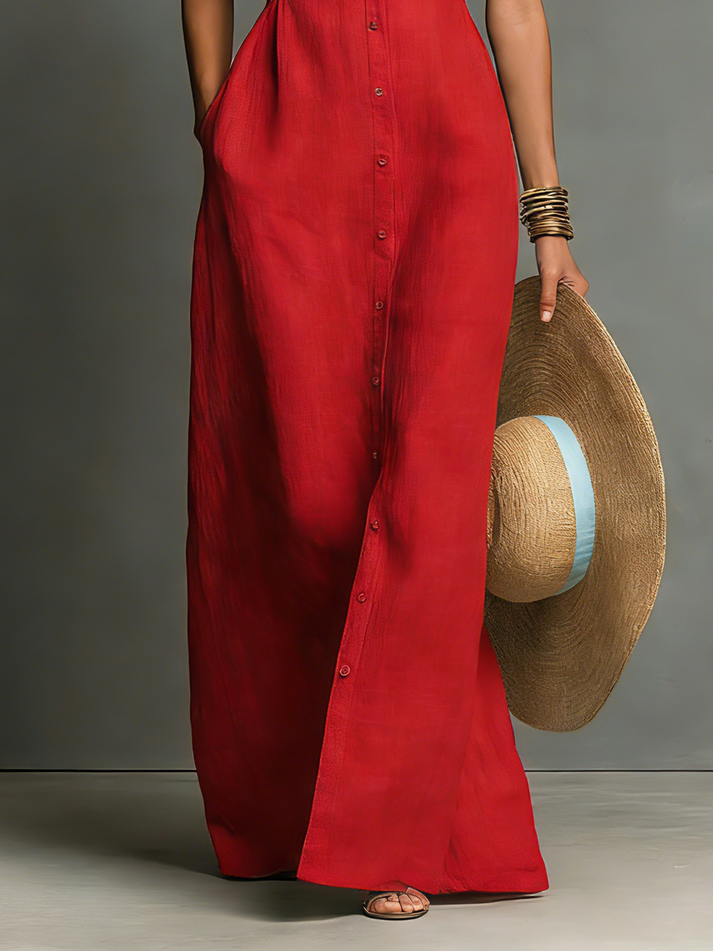 Rocío · Vestido Camisero Maxi Lino Sin Mangas