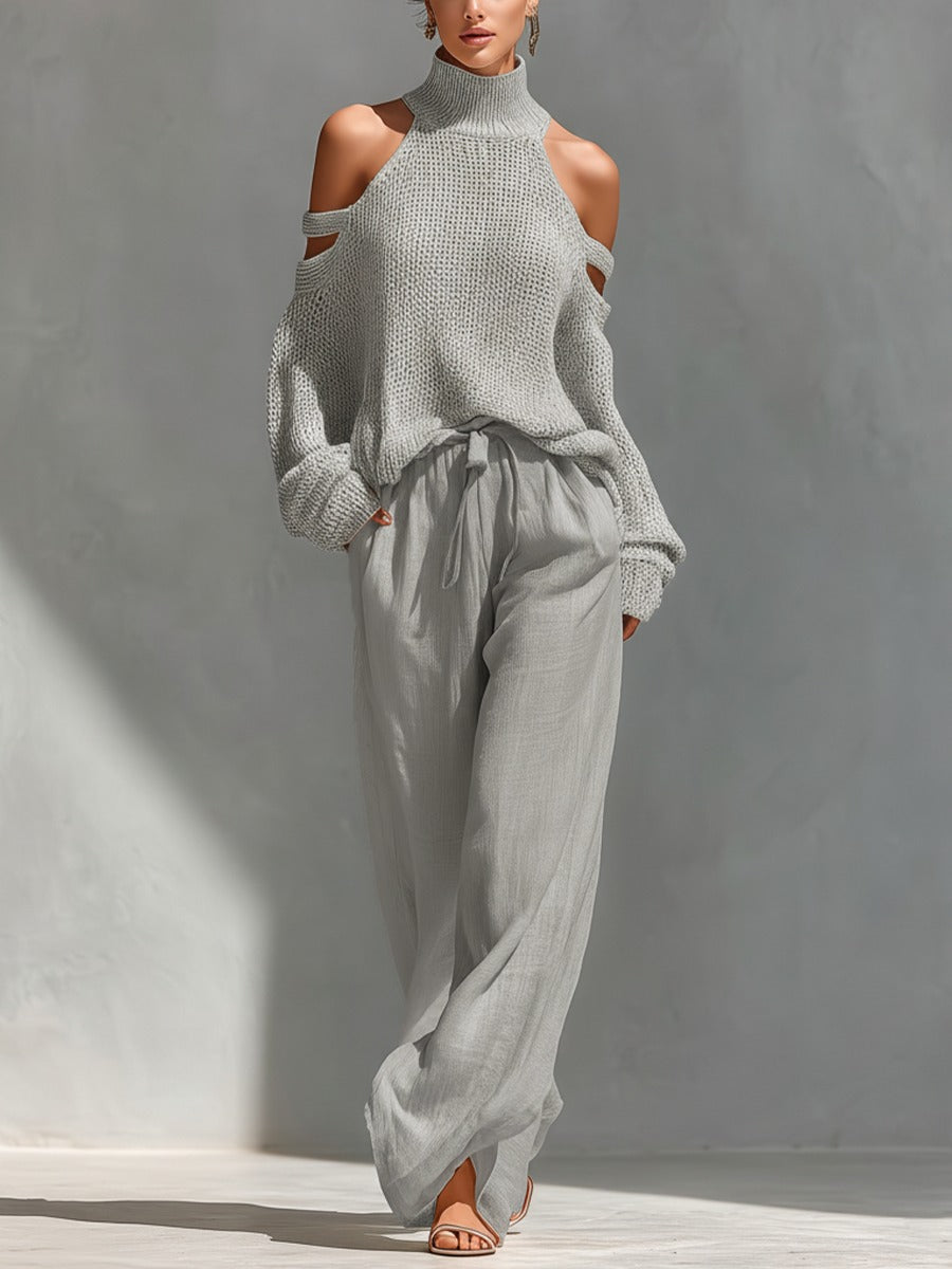 Alessia · Conjunto de dos piezas con escote Bardot en gris