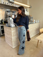 Estrella · Pantalón Vaquero con Estrellas Bordadas
