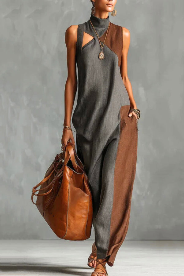 Elena · Vestido Maxi Cuello Alto Bicolor