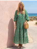 Fabiola · Vestido Midi Estampado Floral con Escote en V y Volantes